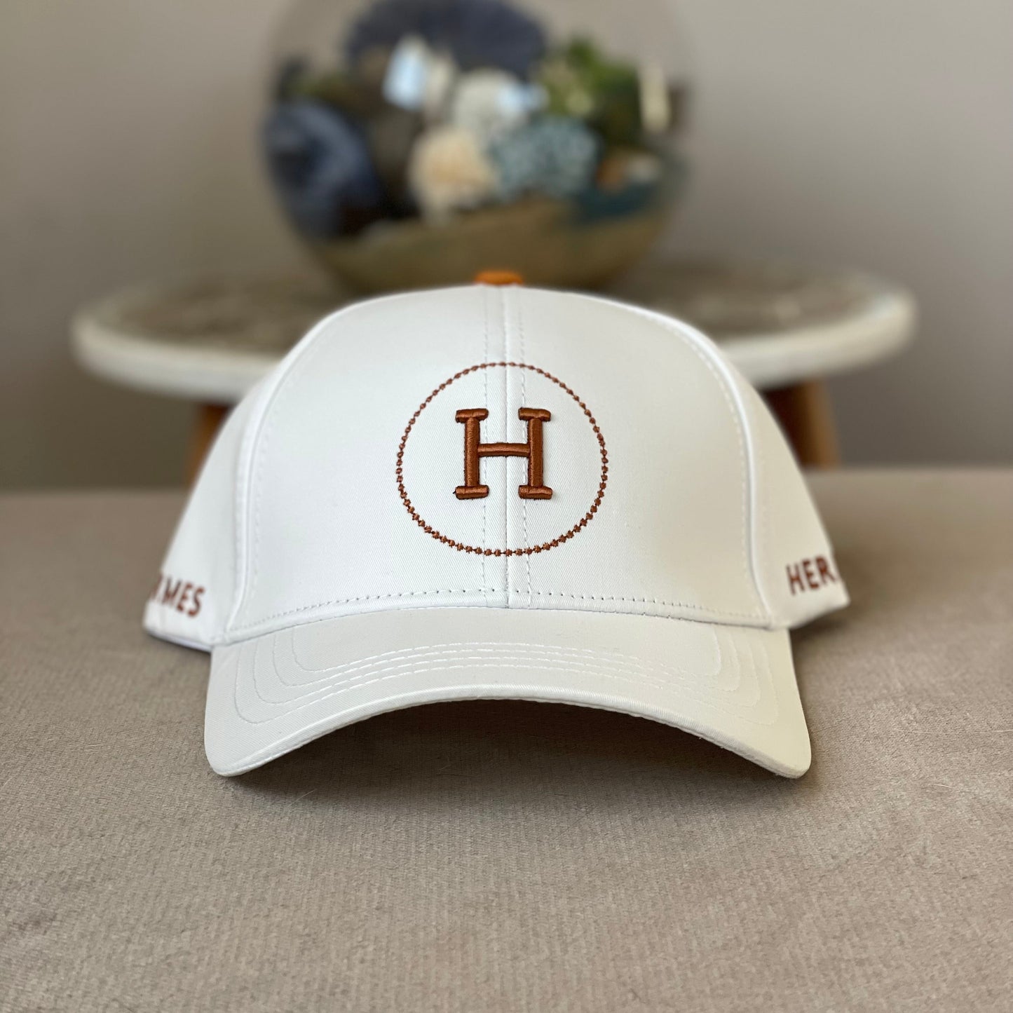 Casquette Hermes Blanc Logo Orange Réglable Strapback