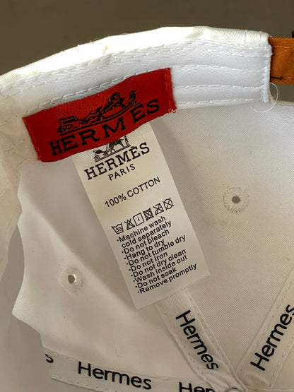 Casquette Hermes Blanc Logo Orange Réglable Strapback