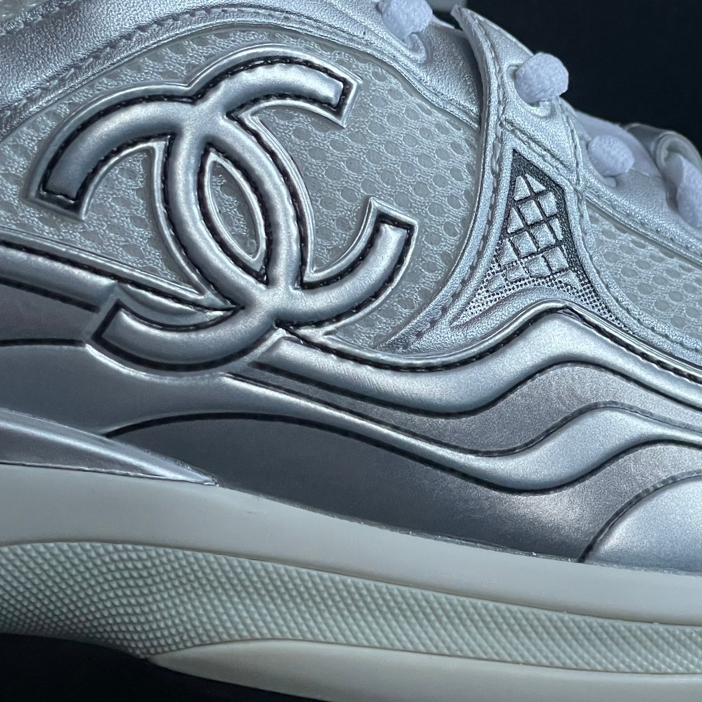 Chanel CC Logo White Silver