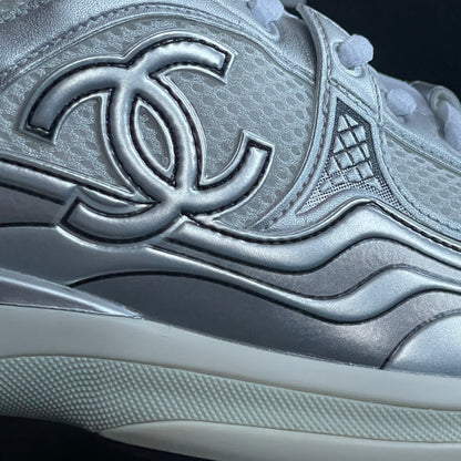 Chanel CC Logo White Silver