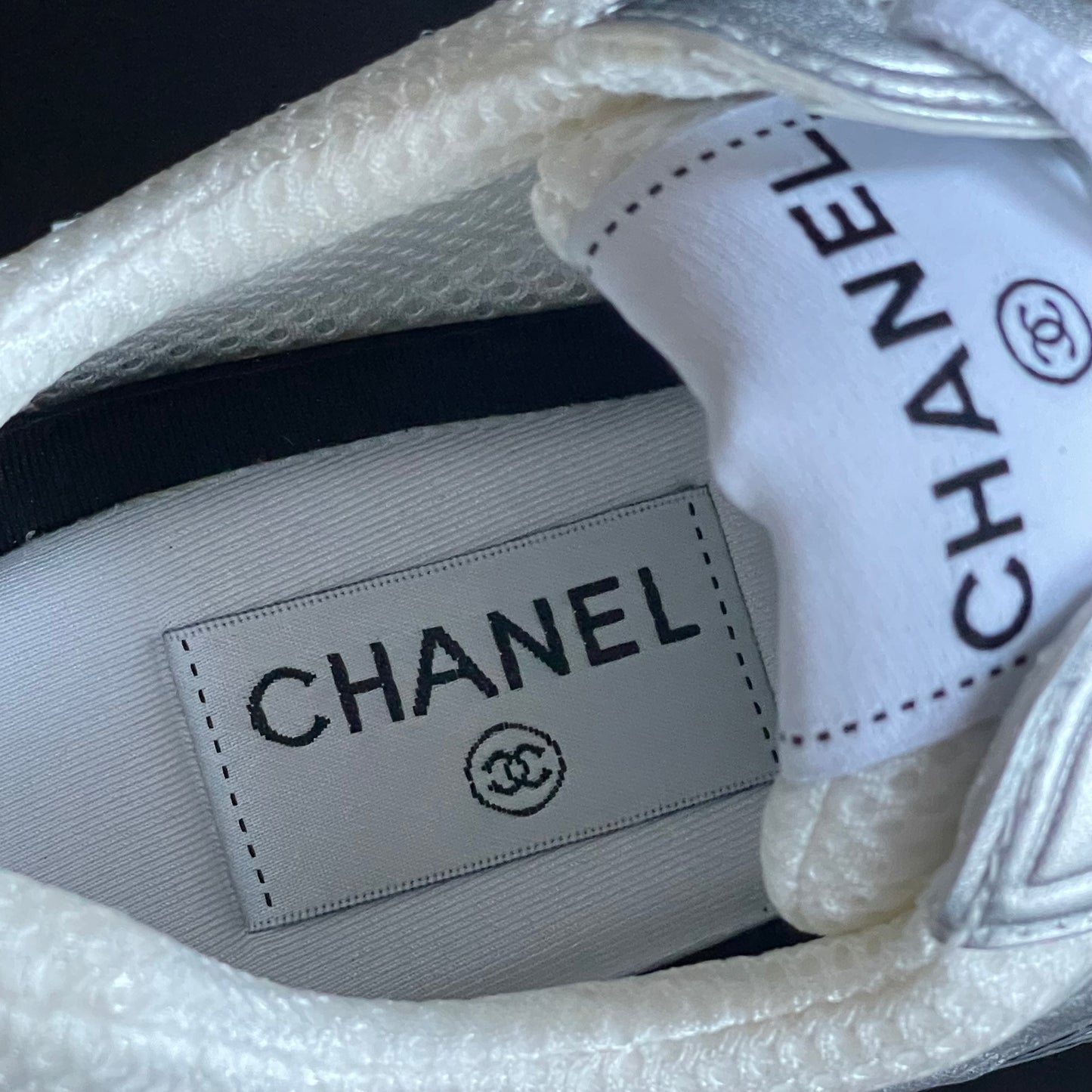 Chanel CC Logo White Silver