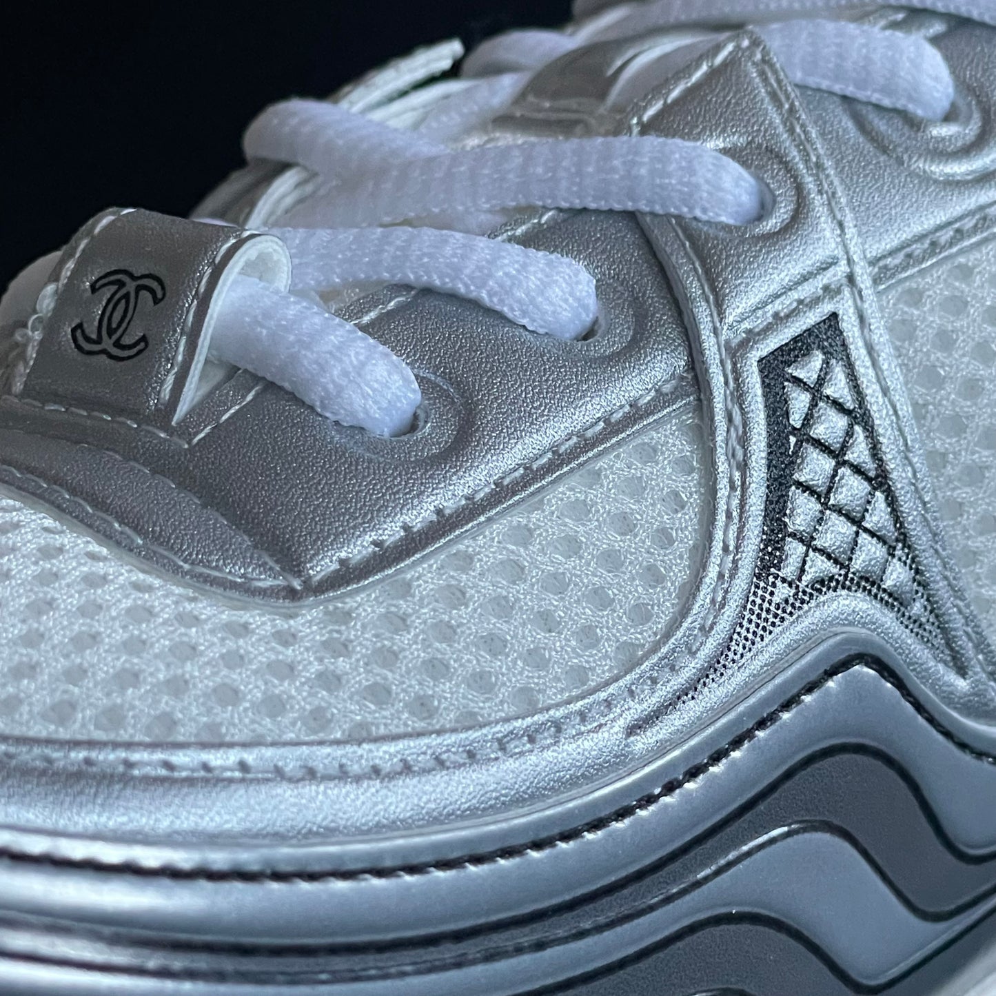 Chanel CC Logo White Silver