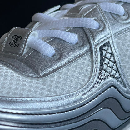 Chanel CC Logo White Silver
