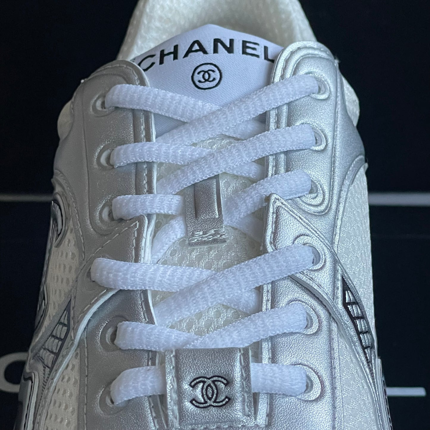 Chanel CC Logo White Silver